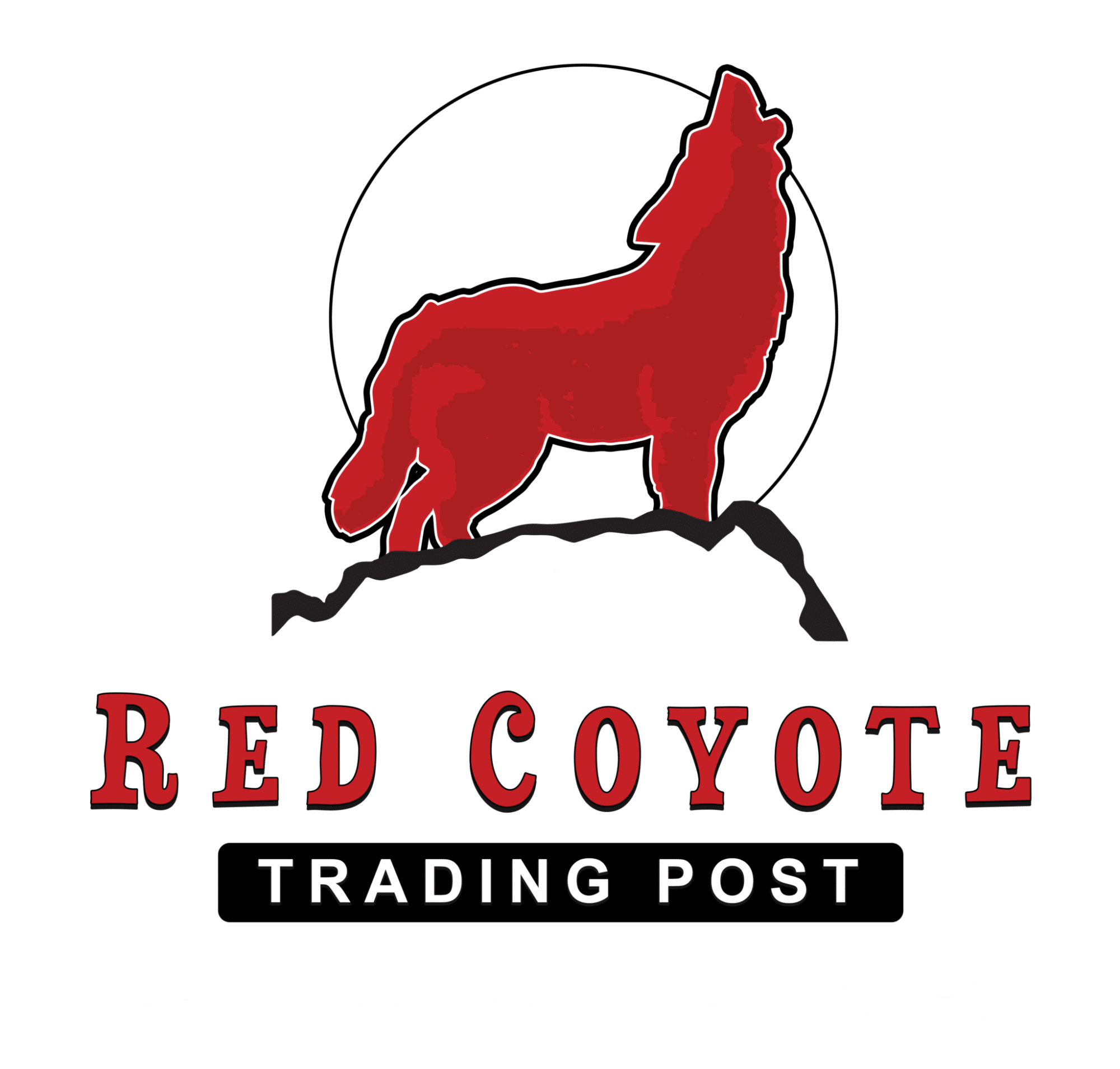 Logo featuring a red coyote howling in front of a full moon, above the text 