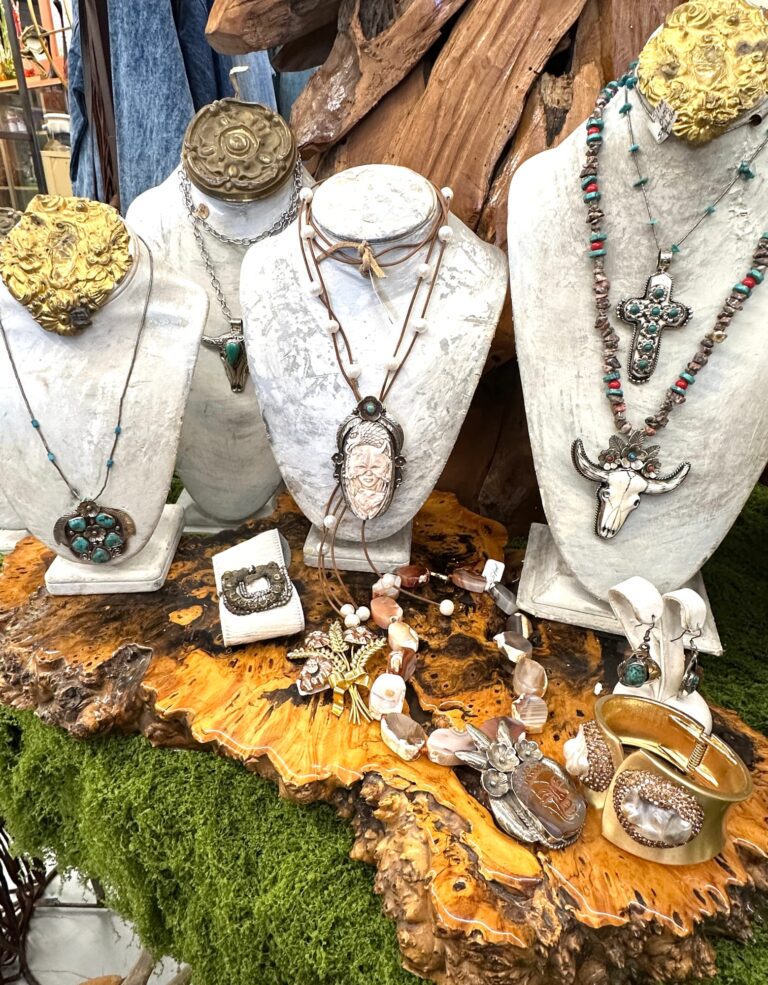 Southwestern necklaces and beaded jewelry on display