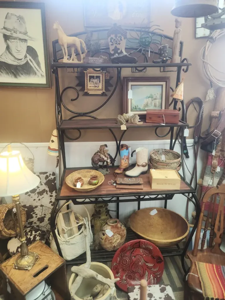 Western-themed items including horse figurine and cowboy boots