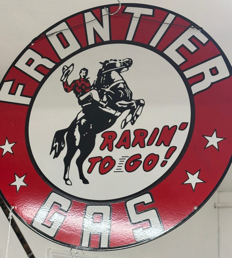 Vintage Frontier Gas "Rarin' To Go" sign