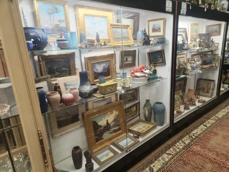 Curated display of Southwest art and Native American antiques